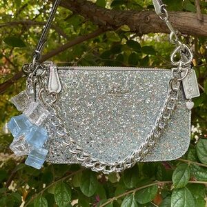 Coach Nolita 19 CP478 Silver Blue Glitter Heart Crystal & Ice Cube Charms SET